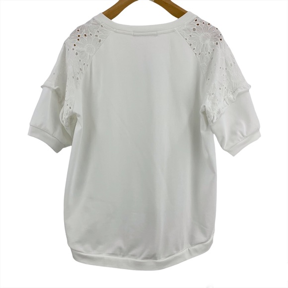 Gabby Isabella White Short Sleeve Eyelet Lace Front Top, Small/Medium - Picture 12 of 16